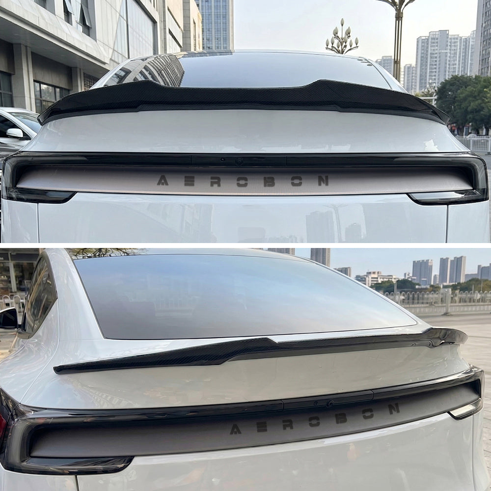 AeroBon Real Carbon Fiber Trunk Spoiler Compatible with 2025 2026 Tesla Model Y Juniper Rear Spoiler (H Style) High Kick