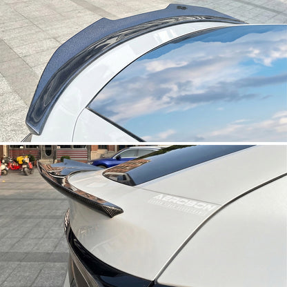 AeroBon Real Carbon Fiber Trunk Spoiler Compatible with 2025 2026 Tesla Model Y Juniper Rear Spoiler (H Style) High Kick