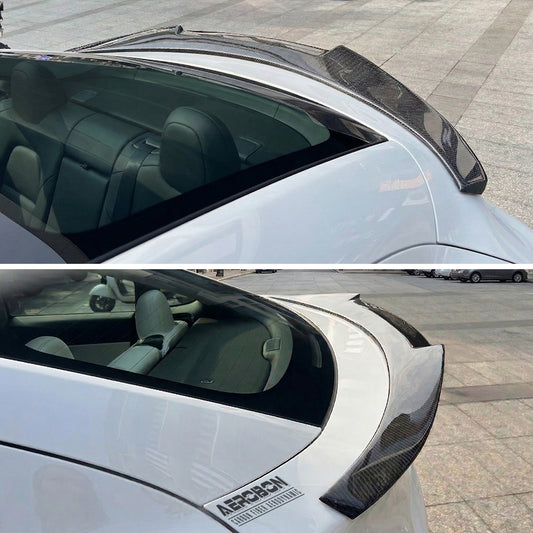 AeroBon Real Carbon Fiber Trunk Spoiler Compatible with 2025 2026 Tesla Model Y Juniper Rear Spoiler (MV Style) Motorsport Version
