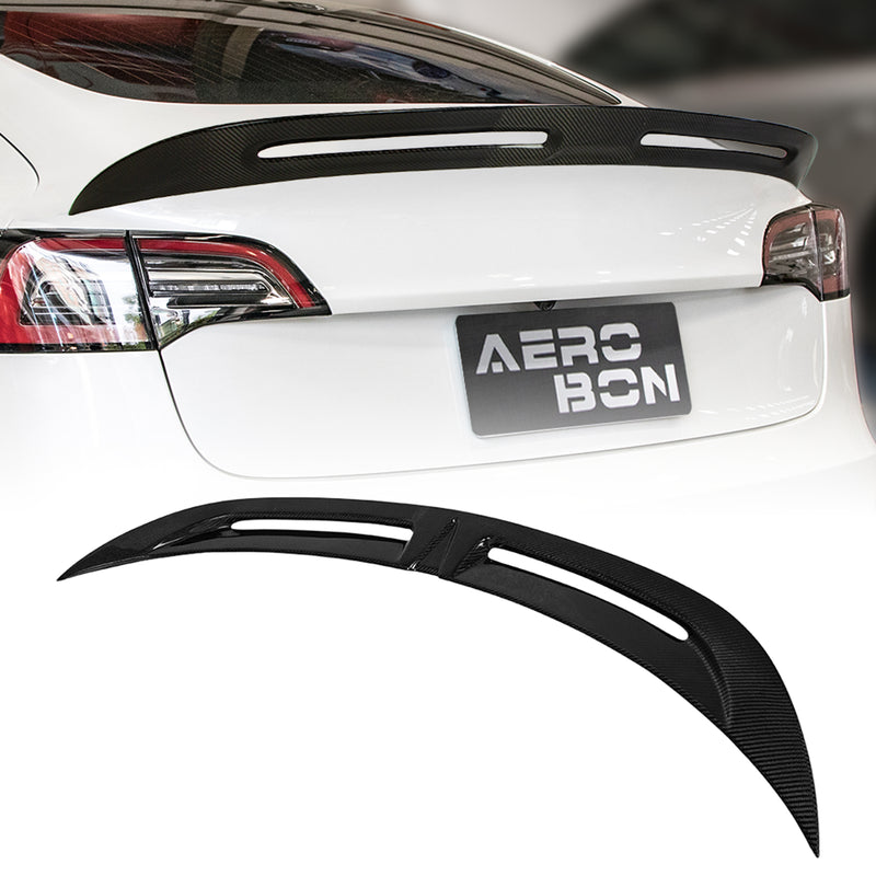 AeroBon Real Carbon Fiber Trunk Spoiler Compatible with 2017-2023 Tesla Model 3 Rear Spoiler (Turbo Style)
