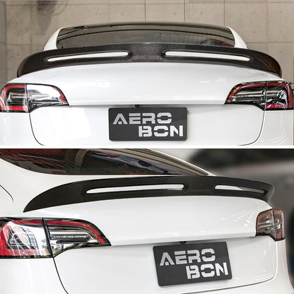 AeroBon Real Carbon Fiber Trunk Spoiler Compatible with 2017-2023 Tesla Model 3 Rear Spoiler (Turbo Style) Turbo Aero