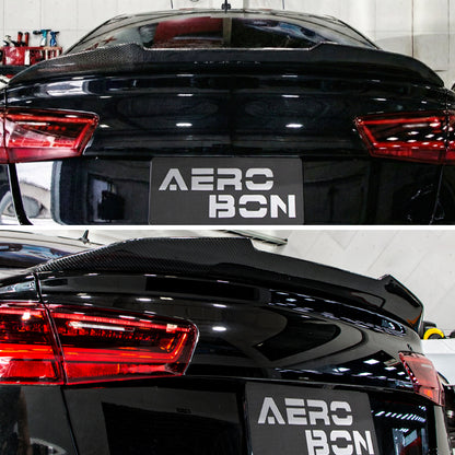 AeroBon Real Carbon Fiber Trunk Spoiler Compatible with 2012-2018 Audi A6 S6 (C7) Sedan Rear Spoiler (H Style) High Kick