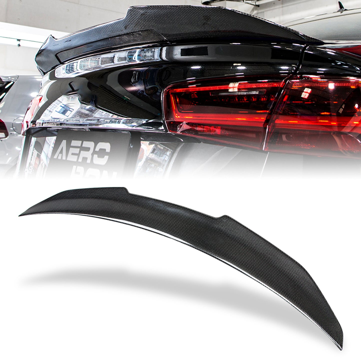 AeroBon Real Carbon Fiber Trunk Spoiler Compatible with 2012-2018 Audi A6 S6 (C7) Sedan Rear Spoiler (H Style) High Kick