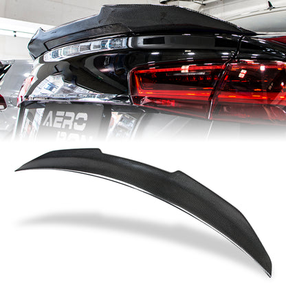 AeroBon Real Carbon Fiber Trunk Spoiler Compatible with 2012-2018 Audi A6 S6 (C7) Sedan Rear Spoiler (H Style) High Kick