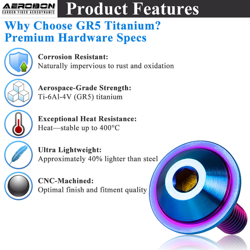 AeroBon Titanium Bolt Kit M6 x 20mm GR5 Button Head 18mm Head for Engine Bay Exterior Body Panels and Motorcycle Dress Up (Burnt Blue)