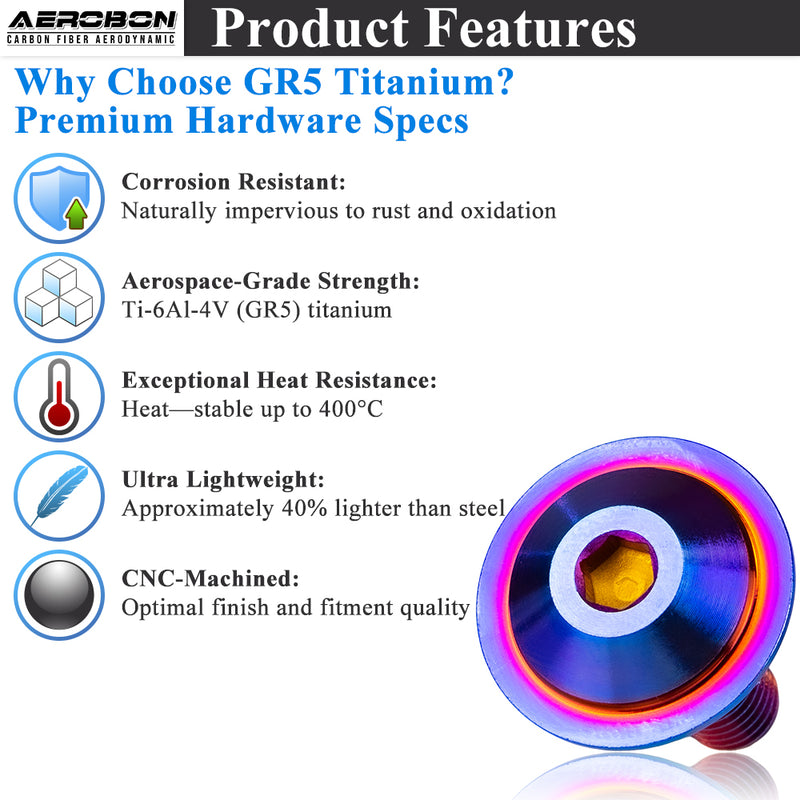 AeroBon Titanium Alloy Bolt Kit M8 x 25mm GR5 Button Head 24mm for Engine Bay Body Panels and Exterior Mounting Dress Up (Burnt Blue)