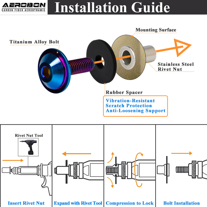 AeroBon Titanium Bolt Kit M6 x 20mm GR5 Button Head 18mm Head for Engine Bay Exterior Body Panels and Motorcycle Dress Up (Burnt Blue)