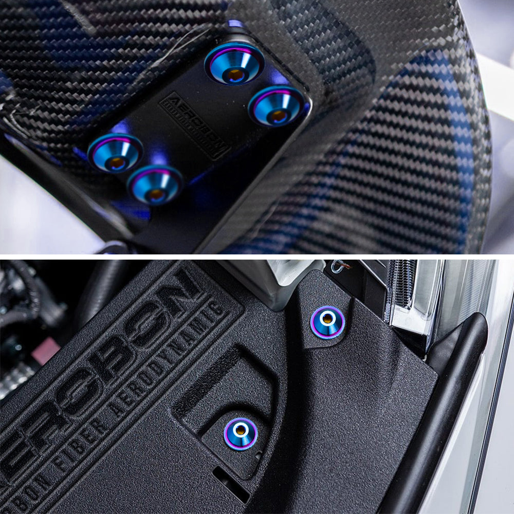 AeroBon GR5 Titanium Bolt Kit M6x20mm 18mm Head Burnt Blue - installed on vehicle