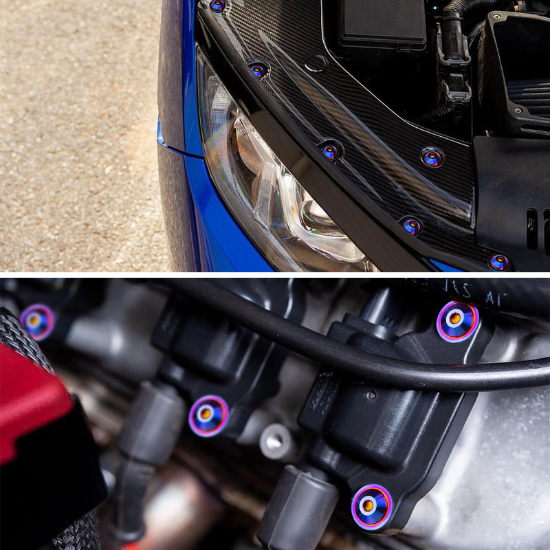 AeroBon Titanium Alloy Bolt Kit M8 x 25mm GR5 Button Head 24mm for Engine Bay Body Panels and Exterior Mounting Dress Up (Burnt Blue)