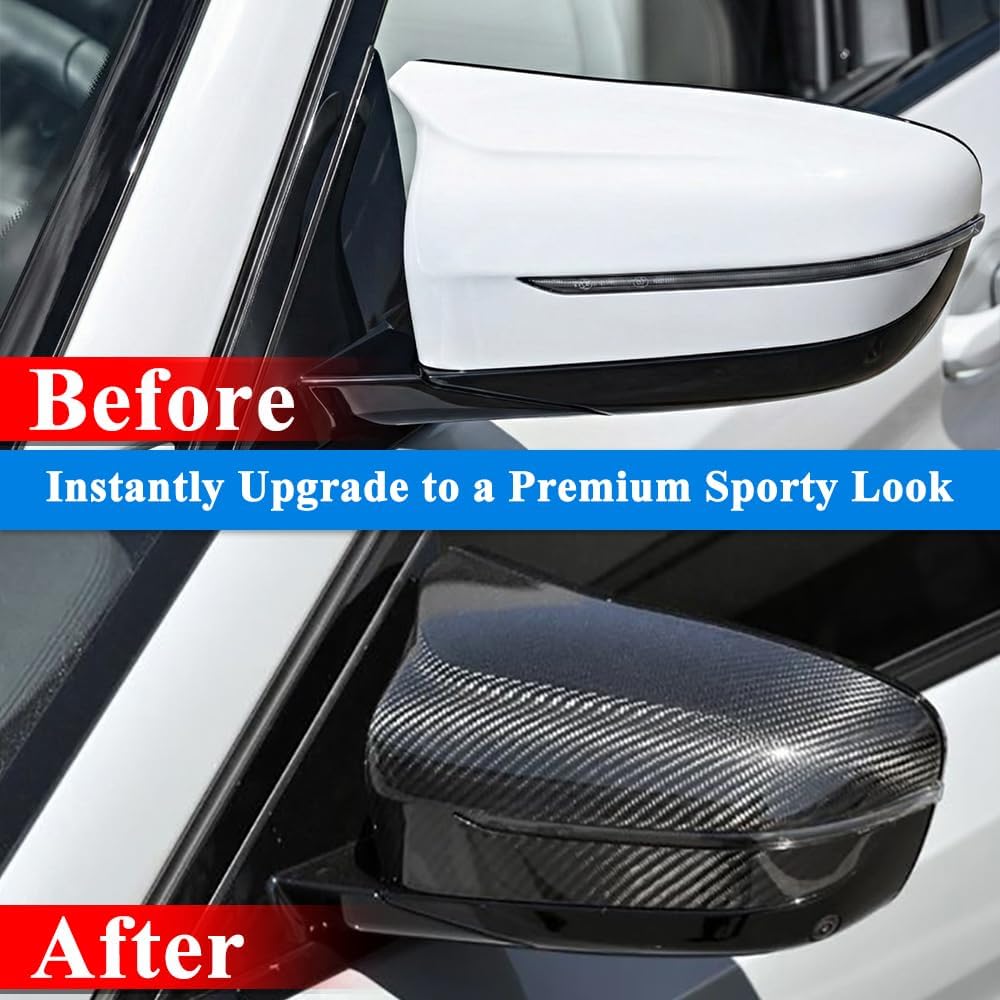 AeroBon Dry Carbon Fiber Mirror Cap Overlays Compatible with 2018-2023 BMW M5 F90 Mirror Caps, 2020-2026 M8 F91 F92 F93 Mirror Caps, Add-On Style