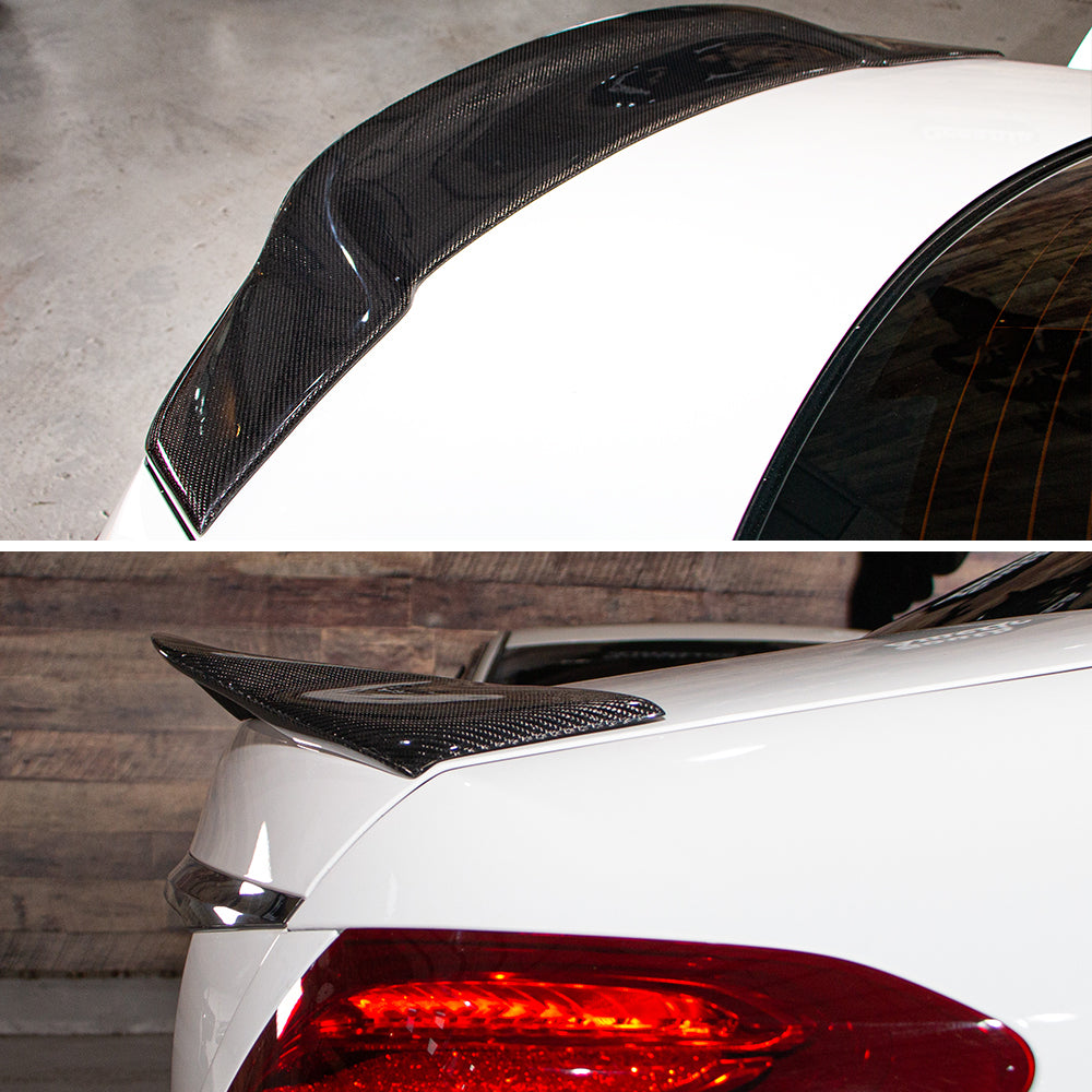 AeroBon Real Carbon Fiber Trunk Spoiler Compatible with 2017-2023 Mercedes Benz E Class W213 Sedan Spoiler (RT Style) Race Tail