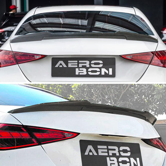 AeroBon Real Carbon Fiber Trunk Spoiler Compatible with 2022-2026 Mercedes C Class W206 Sedan C200 C300 C43 Rear Spoiler (H Style) High Kick