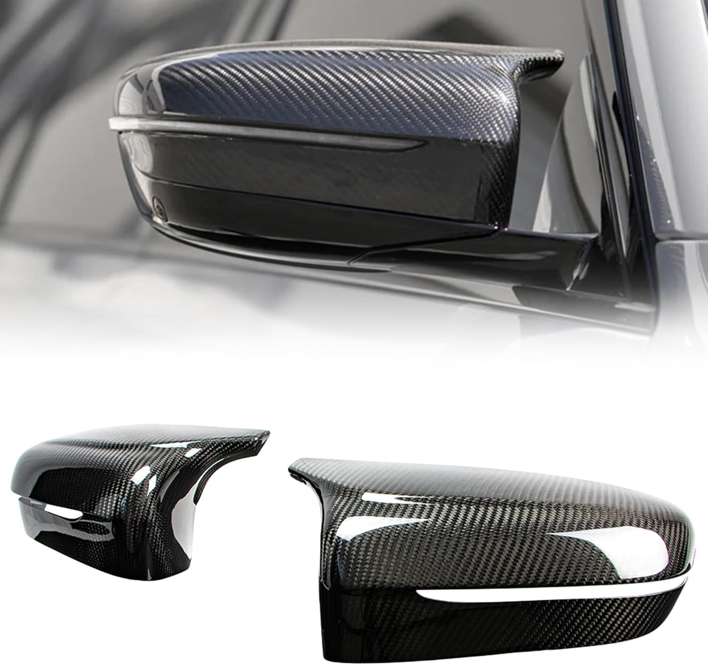 AeroBon Dry Carbon Fiber Mirror Cap Overlays Compatible with 2018-2023 BMW M5 F90 Mirror Caps, 2020-2026 M8 F91 F92 F93 Mirror Caps, Add-On Style