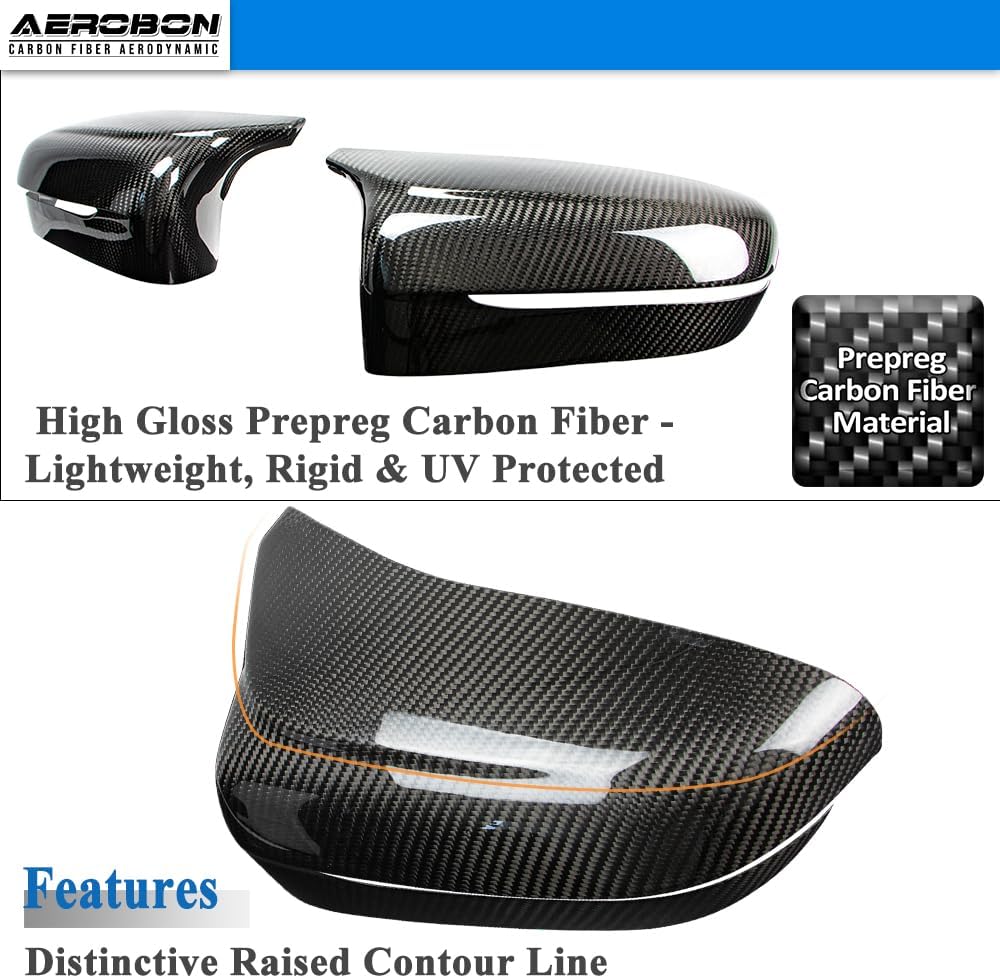 AeroBon Dry Carbon Fiber Mirror Cap Overlays Compatible with 2018-2023 BMW M5 F90 Mirror Caps, 2020-2026 M8 F91 F92 F93 Mirror Caps, Add-On Style
