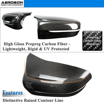 AeroBon Dry Carbon Fiber Mirror Cap Overlays Compatible with 2018-2023 BMW M5 F90 Mirror Caps, 2020-2026 M8 F91 F92 F93 Mirror Caps, Add-On Style