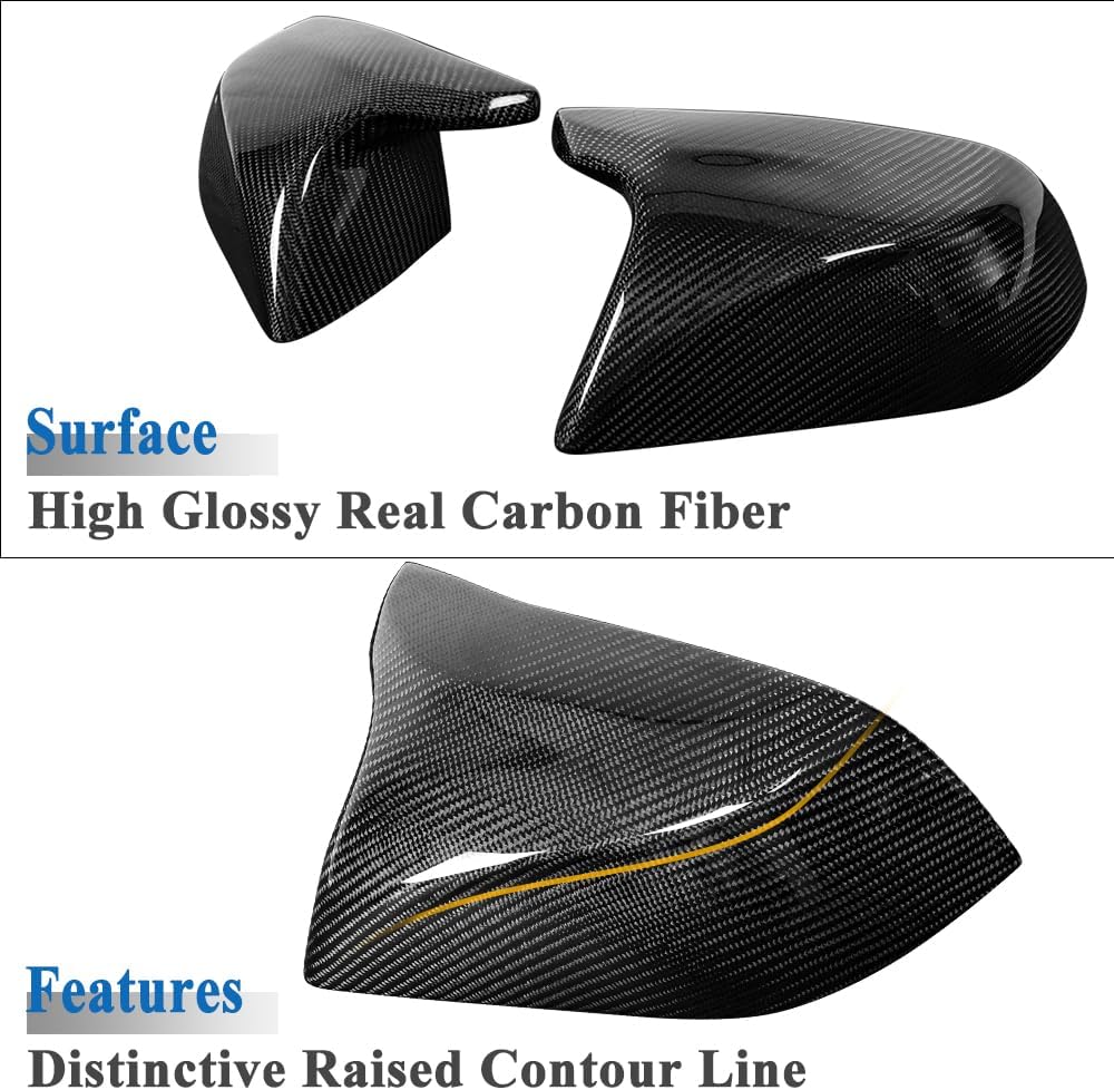 AeroBon Real Carbon Fiber Mirror Cap Covers Compatible with 2017-2026 Tesla Model 3 Mirror Caps (Replacement Style)