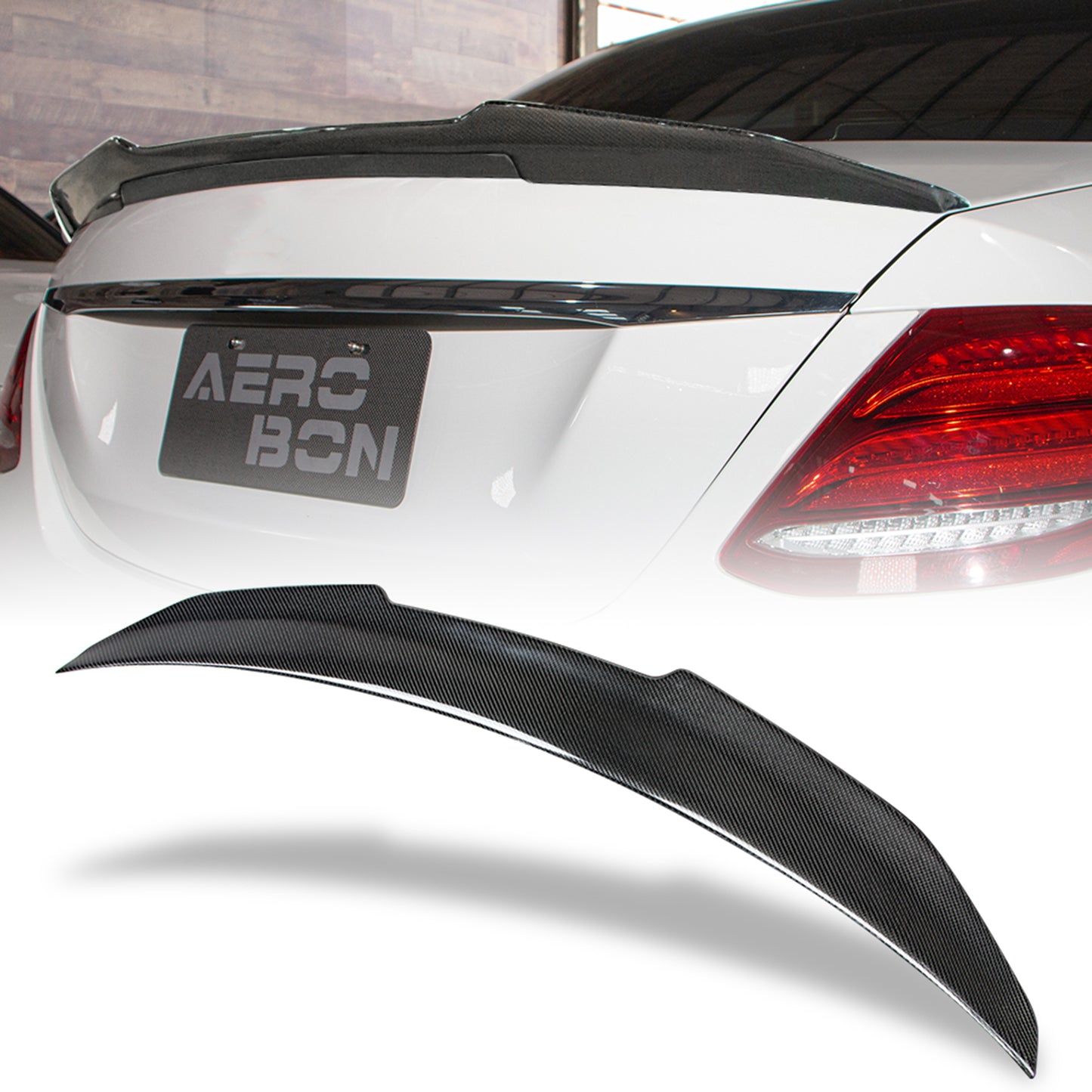 AeroBon Real Carbon Fiber Trunk Spoiler Compatible with 2017-2023 Mercedes Benz E Class W213 Sedan Spoiler (H Style) High Kick