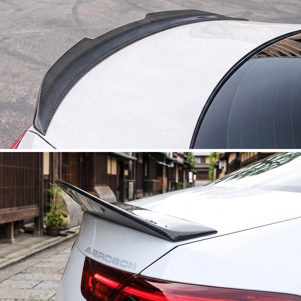 AeroBon Real Carbon Fiber Trunk Spoiler Compatible with 2020-2026 Mercedes CLA Class C118 Sedan Rear Spoiler H style (High Kick)
