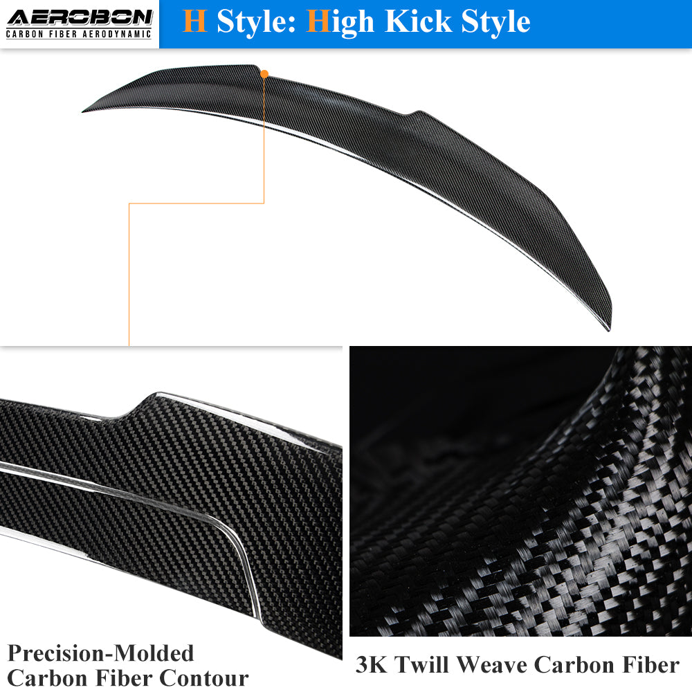 AeroBon Real Carbon Fiber Trunk Spoiler Compatible with 2020-2026 Mercedes CLA Class C118 Sedan Rear Spoiler H style (High Kick)