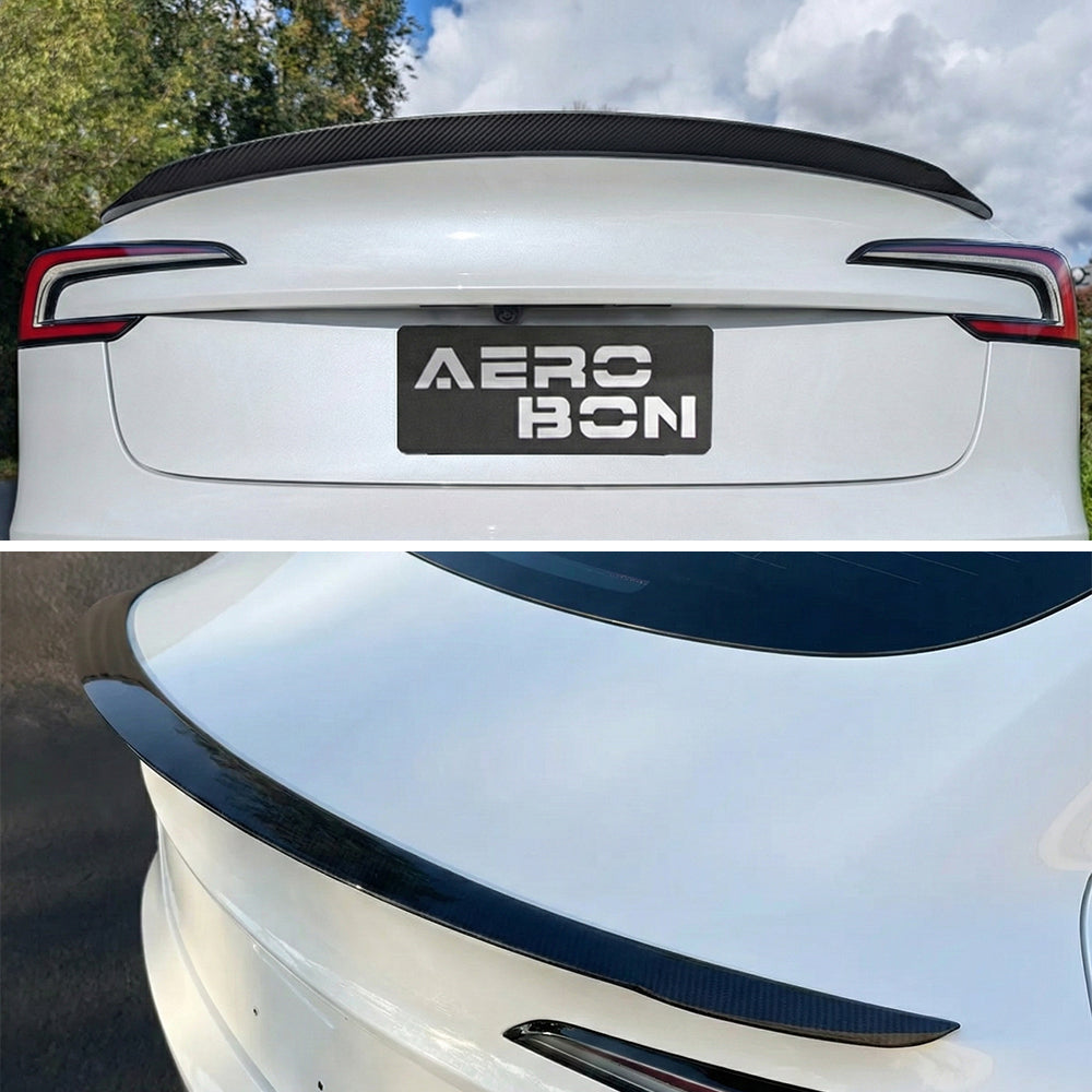 AeroBon CF Trunk Spoiler Tesla Model 3 Highland (2024-2026) - installed on vehicle