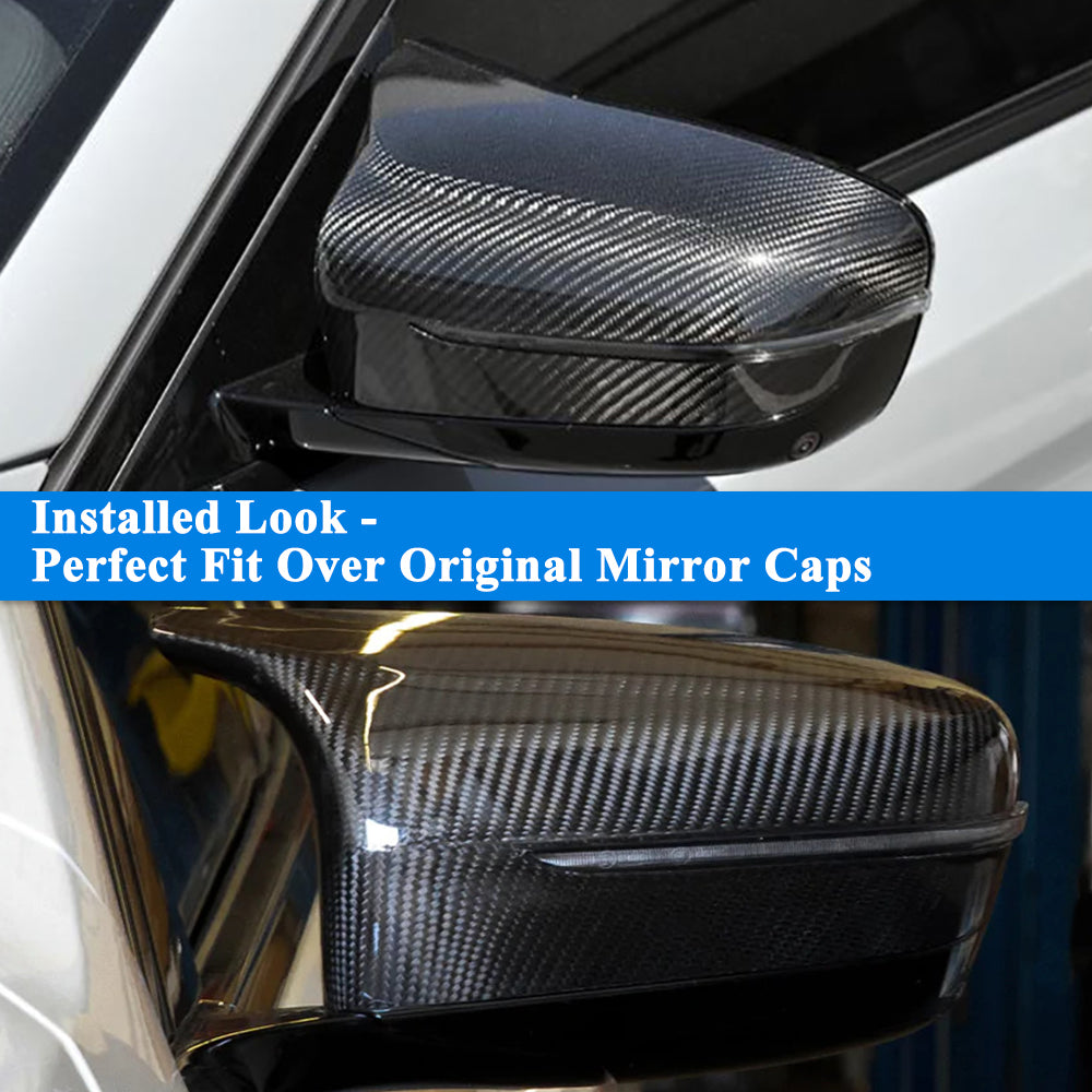 AeroBon Dry Carbon Fiber Mirror Cap Overlays Compatible with 2018-2023 BMW M5 F90 Mirror Caps, 2020-2026 M8 F91 F92 F93 Mirror Caps, Add-On Style