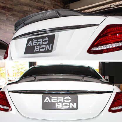 AeroBon Real Carbon Fiber Trunk Spoiler Compatible with 2017-2023 Mercedes Benz E Class W213 Sedan Spoiler (RT Style) Race Tail