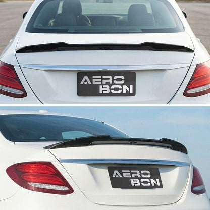 AeroBon Real Carbon Fiber Trunk Spoiler Compatible with 2017-2023 Mercedes Benz E Class W213 Sedan Spoiler (H Style) High Kick