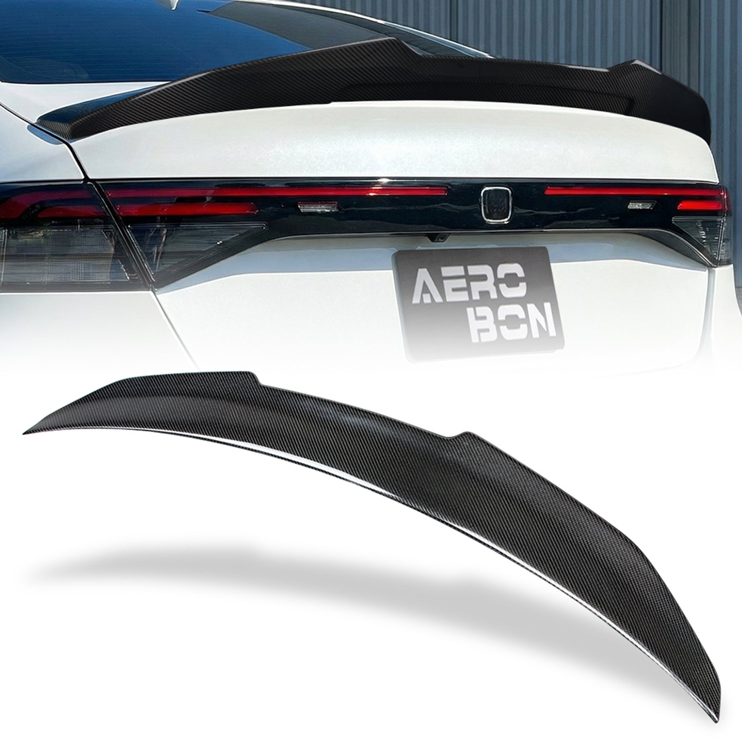 AeroBon Real Carbon Fiber Trunk Spoiler Compatible with 2023–2026 Honda Accord 11th Gen Rear Spoiler (H Style) High Kick