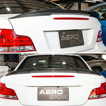 AeroBon Real Carbon Fiber Trunk Spoiler Wing Compatible with 2008-2013 BMW 1er E82 Coupe and 1M Coupe (H Style) High Kick
