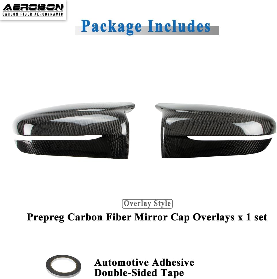 AeroBon Dry Carbon Fiber Mirror Cap Overlays Compatible with 2018-2023 BMW M5 F90 Mirror Caps, 2020-2026 M8 F91 F92 F93 Mirror Caps, Add-On Style