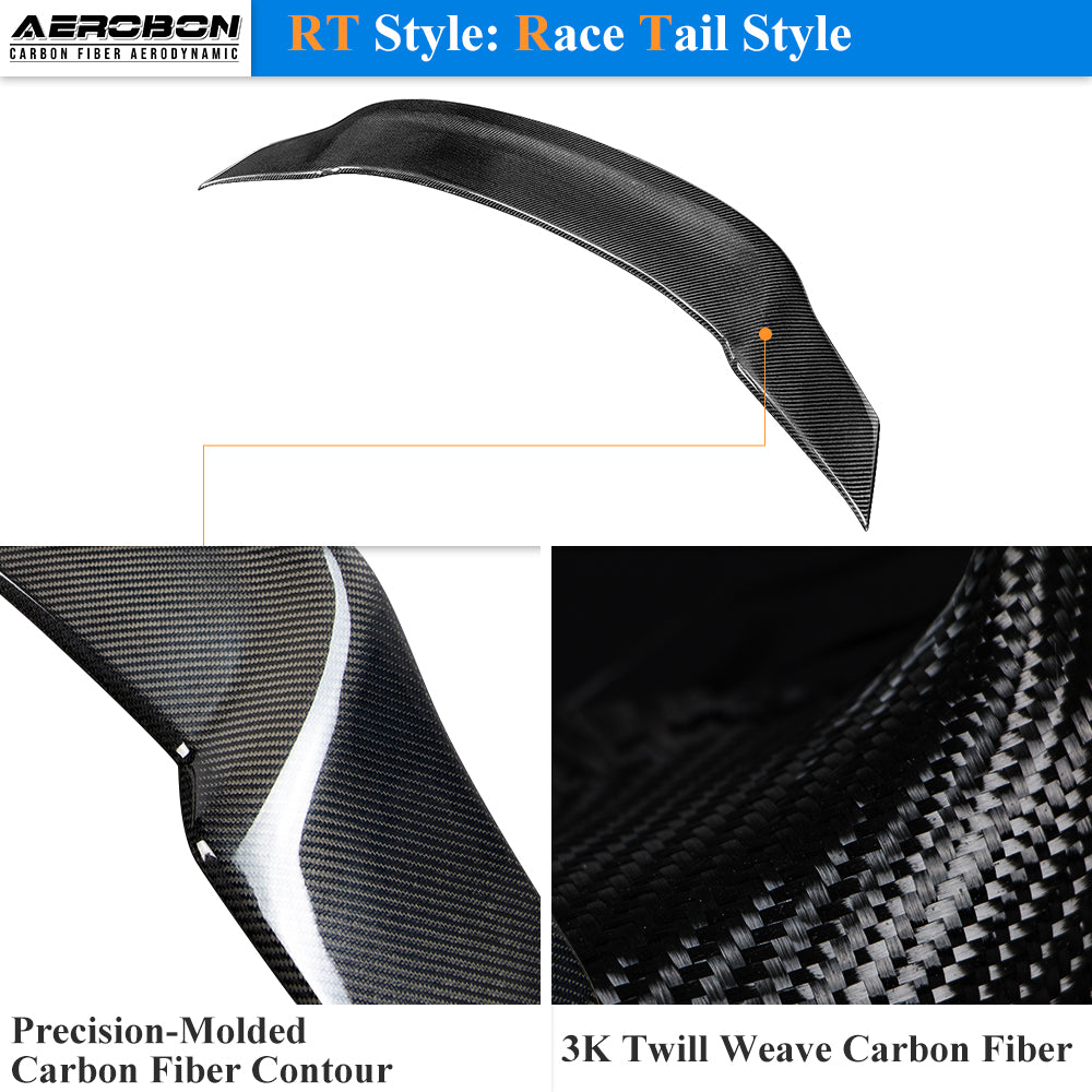 AeroBon Real Carbon Fiber Trunk Spoiler Compatible with 2010-2016 Mercedes Benz E Class W212 Sedan Rear Spoiler (RT Style) Race Tail