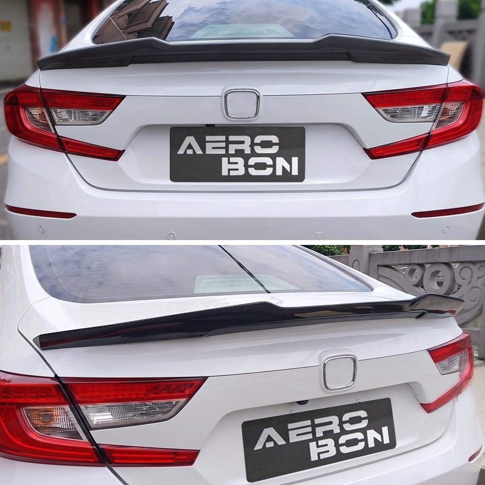 AeroBon Real Carbon Fiber Trunk Spoiler Compatible with 2018-2022 Honda Accord Spoiler (H Style) High Kick