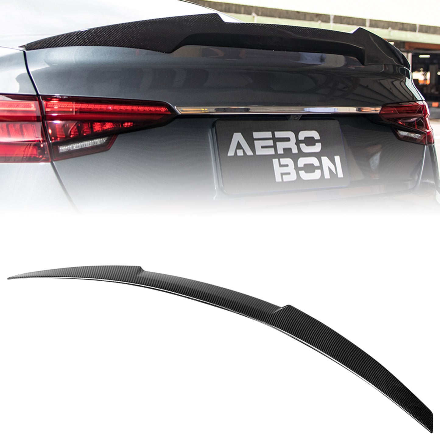 AeroBon Real Carbon Fiber Trunk Spoiler Compatible with 2017-2024 Audi A4 S4 B9 Rear Spoiler (MV Style) Motorsport Version
