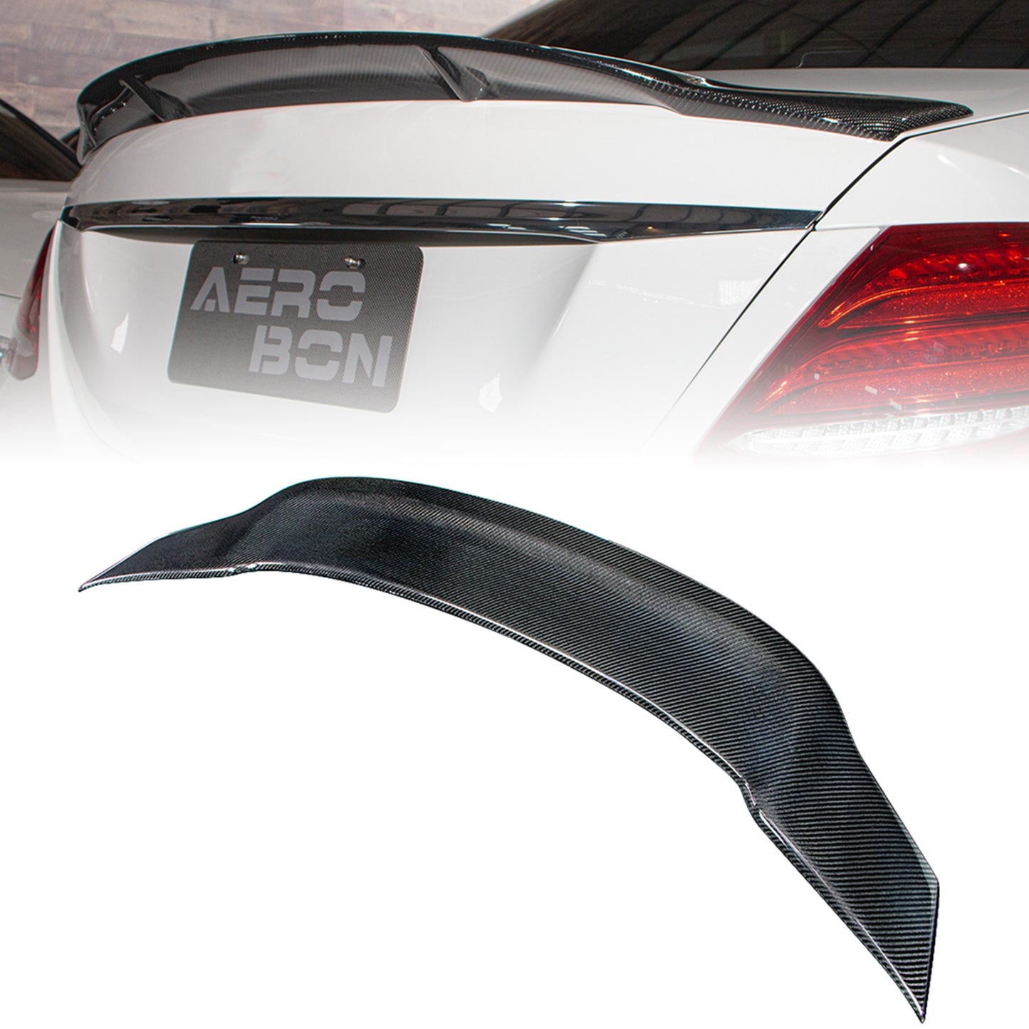 AeroBon Real Carbon Fiber Trunk Spoiler Compatible with 2017-2023 Mercedes Benz E Class W213 Sedan Spoiler (RT Style) Race Tail