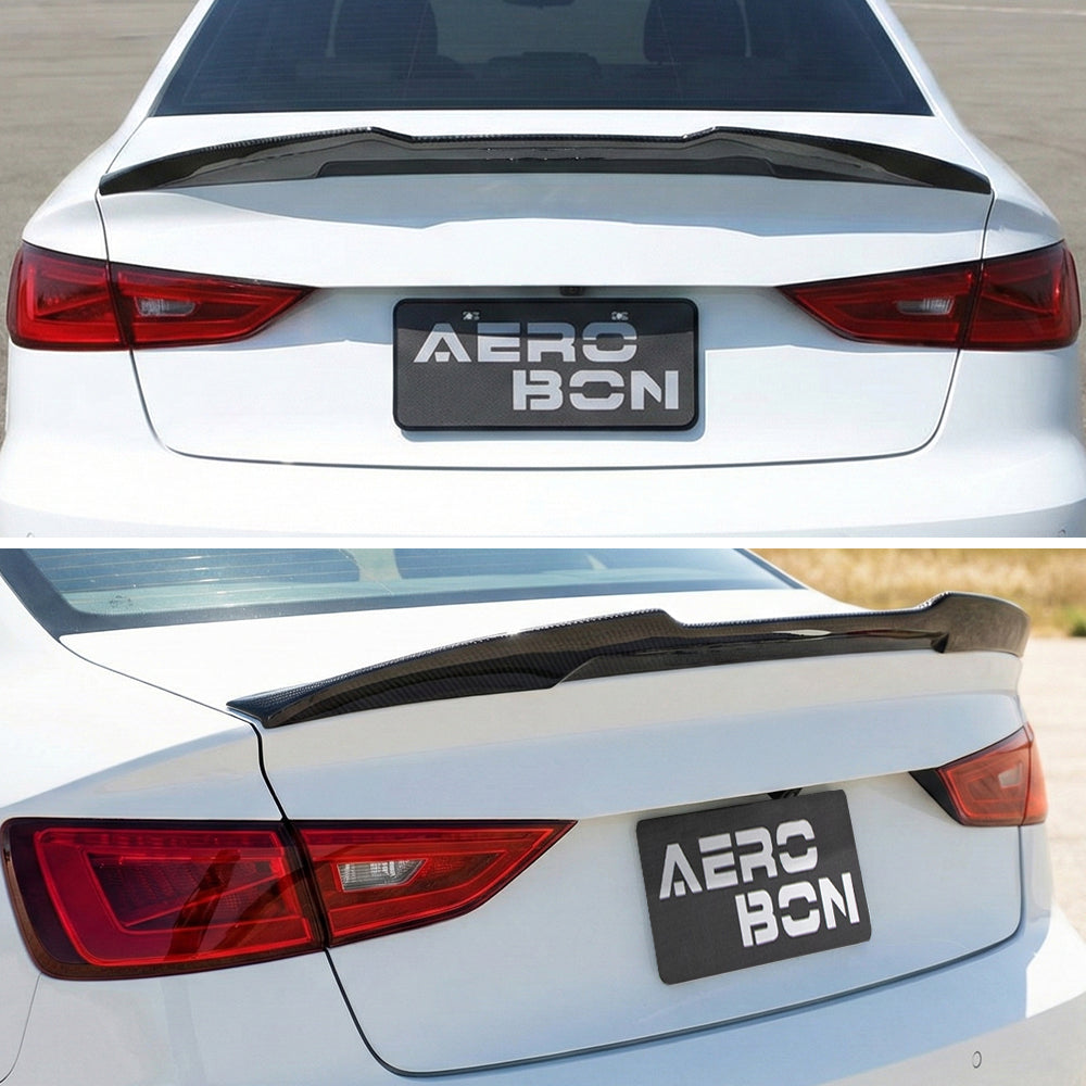 AeroBon Real Carbon Fiber Trunk Spoiler Compatible with 2014-2020 Audi A3 S3 RS3 Spoiler 8V Sedan Rear Spoiler (H Style) High Kick