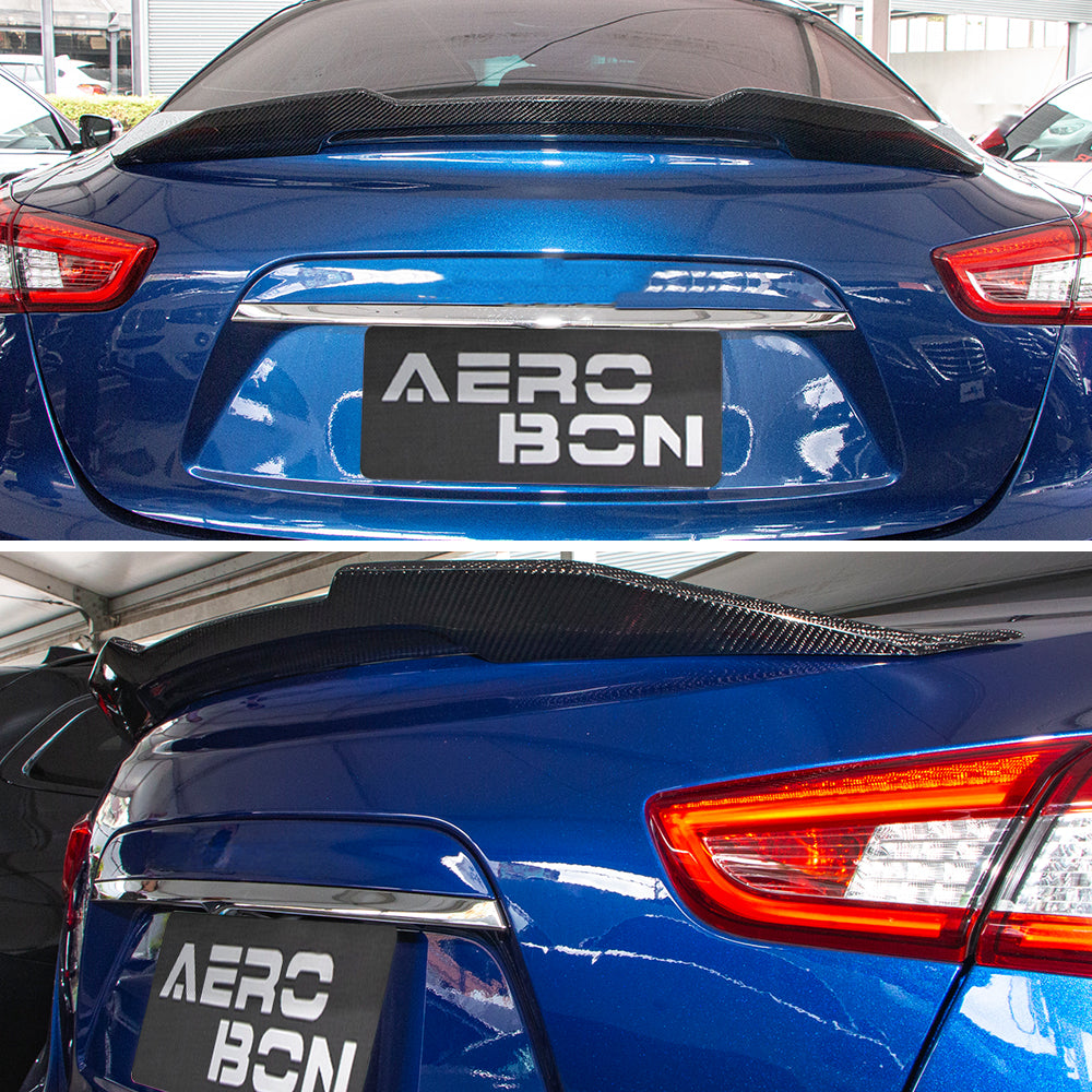 AeroBon Real Carbon Fiber Trunk Spoiler Compatible with 2014-2024 Maserati Ghibli Rear Spoiler (H Style) High Kick