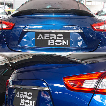 AeroBon Real Carbon Fiber Trunk Spoiler Compatible with 2014-2024 Maserati Ghibli Rear Spoiler (H Style) High Kick