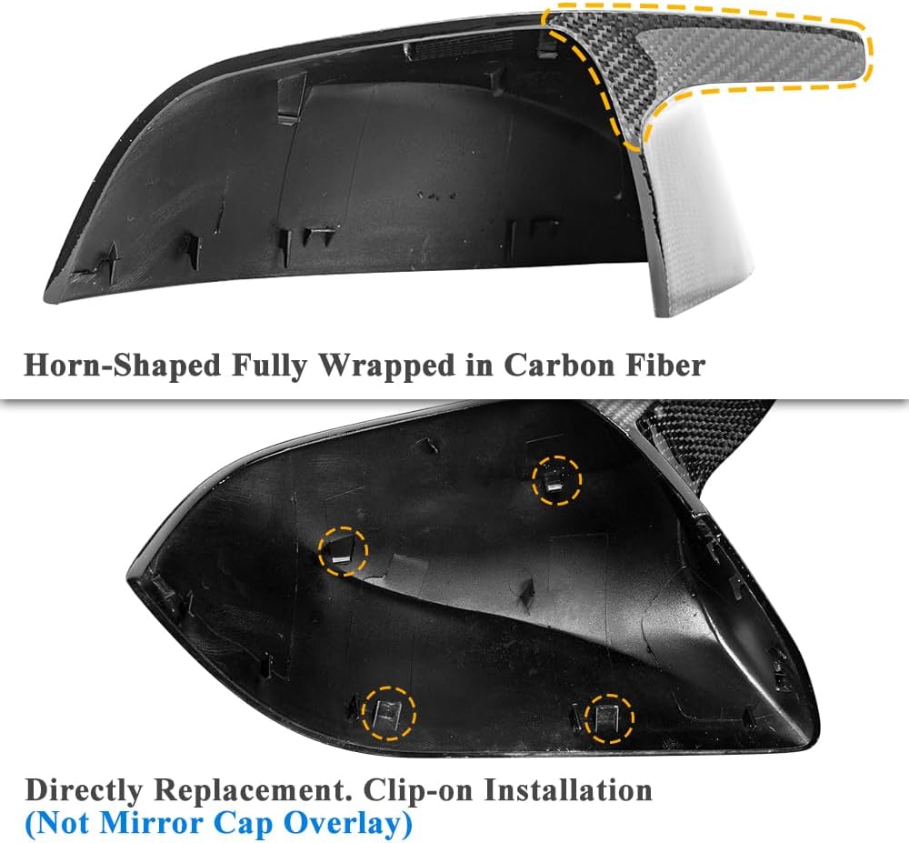AeroBon Real Carbon Fiber Mirror Cap Covers Compatible with 2017-2026 Tesla Model 3 Mirror Caps (Replacement Style)