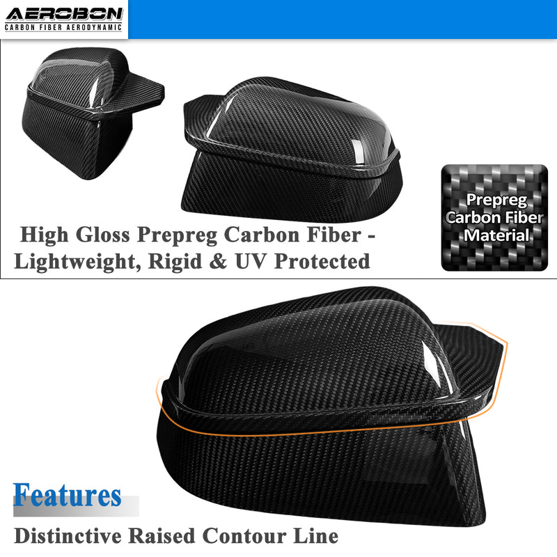 AeroBon Prepreg Dry Carbon Fiber Mirror Cap Overlays Compatible with 2020-2024 Tesla Model Y Mirror Caps (SL Style) Sport Line