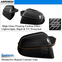 AeroBon Prepreg Dry Carbon Fiber Mirror Cap Overlays Compatible with 2020-2024 Tesla Model Y Mirror Caps (SL Style) Sport Line