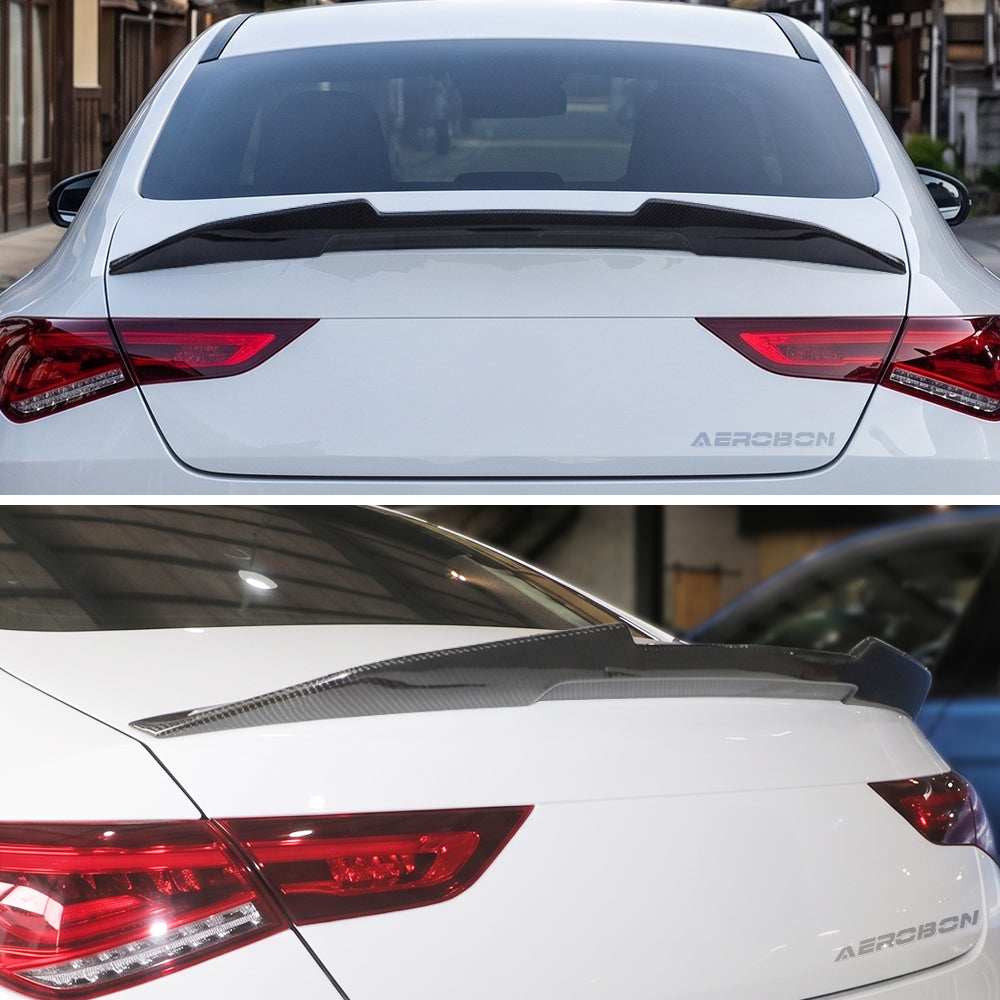 AeroBon Real Carbon Fiber Trunk Spoiler Compatible with 2020-2026 Mercedes CLA Class C118 Sedan Rear Spoiler H style (High Kick)