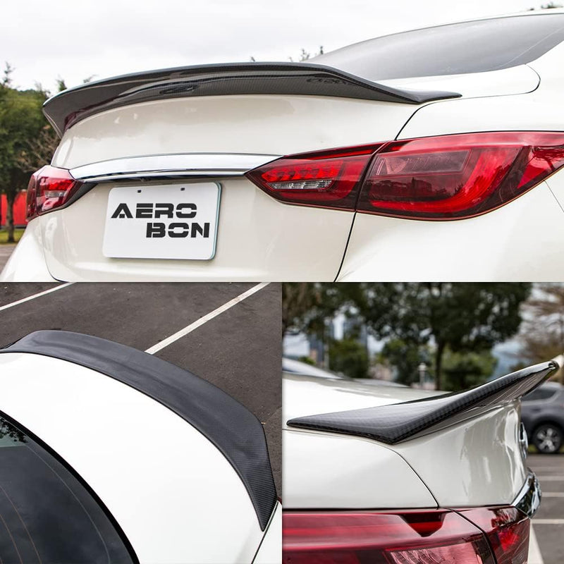 AeroBon Real Carbon Fiber Trunk Spoiler Compatible with 2014-2024 Infiniti Q50 Q50S Sedan Spoiler (AR Style)