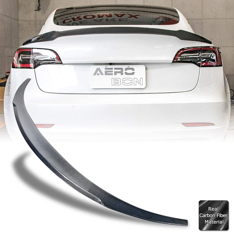 AeroBon Real Carbon Fiber Trunk Spoiler Wing Compatible with 2017-21 Tesla Model 3 (Rev Type)
