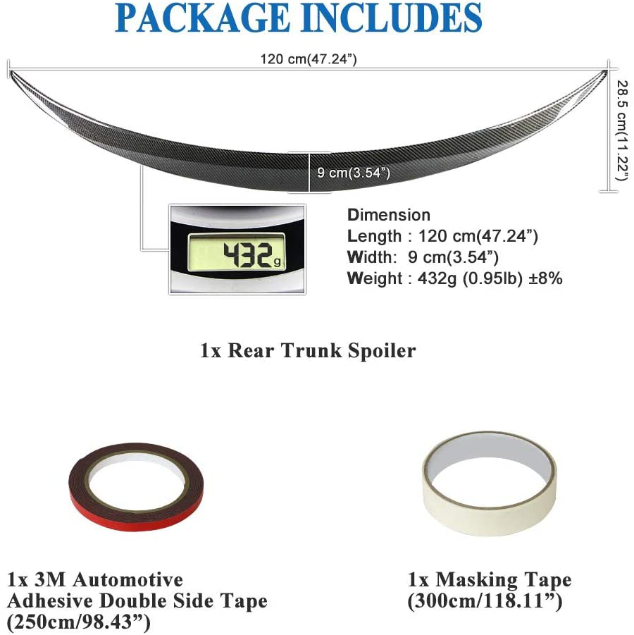 AeroBon Real Carbon Fiber Trunk Spoiler Wing Compatible with Mercedes CLA C117 2013-2019 (AMG Style)