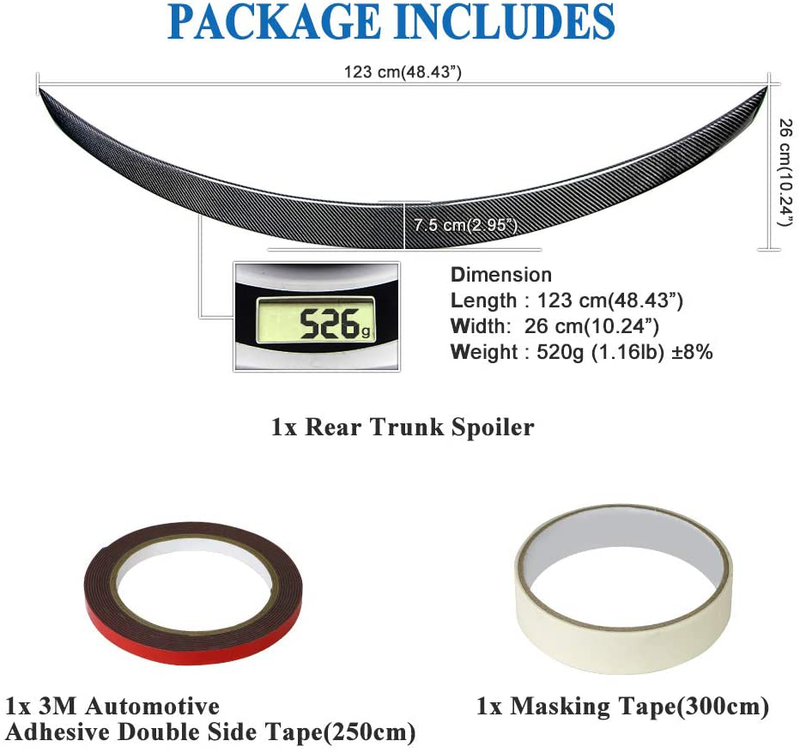 AeroBon Real Carbon Fiber Trunk Spoiler Wing Compatible with 2014-21 Infiniti Q50 Q50S Sedan (US Style)