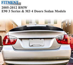AeroBon Real Carbon Fiber Trunk Spoiler Compatible with 2005-12 BMW E90 3-Series Sedan & E90 M3 (H Style)
