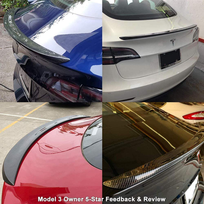 AeroBon Real Carbon Fiber Trunk Spoiler Wing Compatible with 2017-21 Tesla Model 3 (Matte, OE Type)