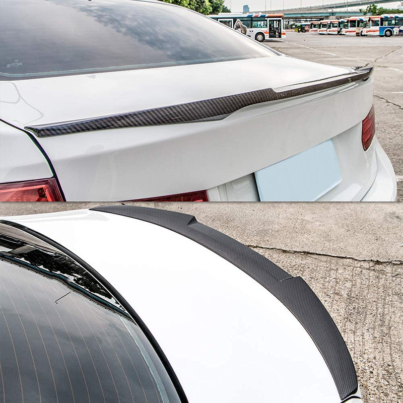 AeroBon Real Carbon Fiber Trunk Spoiler Compatible With 2005-12 BMW 3-Series E90 Sedan & E90 M3 Sedan (H Style