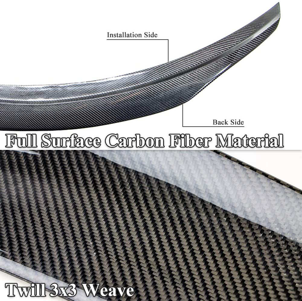 AeroBon Real Carbon Fiber Trunk Spoiler Wing Compatible with 2014-21 Infiniti Q50 Q50S Sedan (H+ Style)