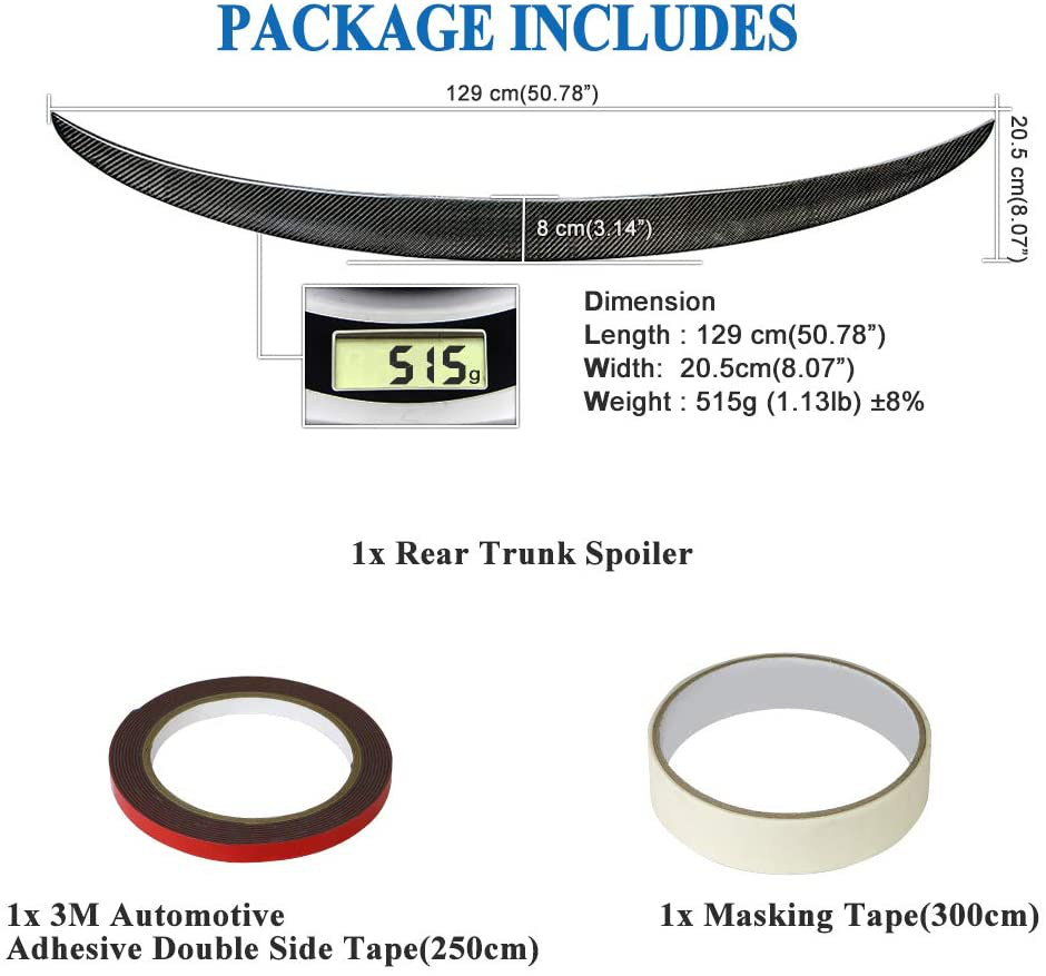 AeroBon Real Carbon Fiber Trunk Spoiler Compatible with 2017-21 BMW G30 Sedan and F90 M5 (P Style)